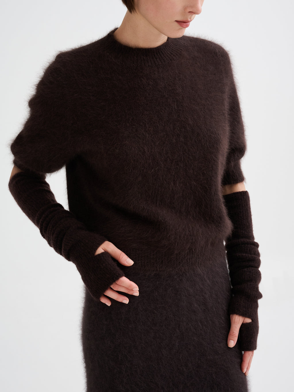 Manicotti lunghi in cashmere e seta
