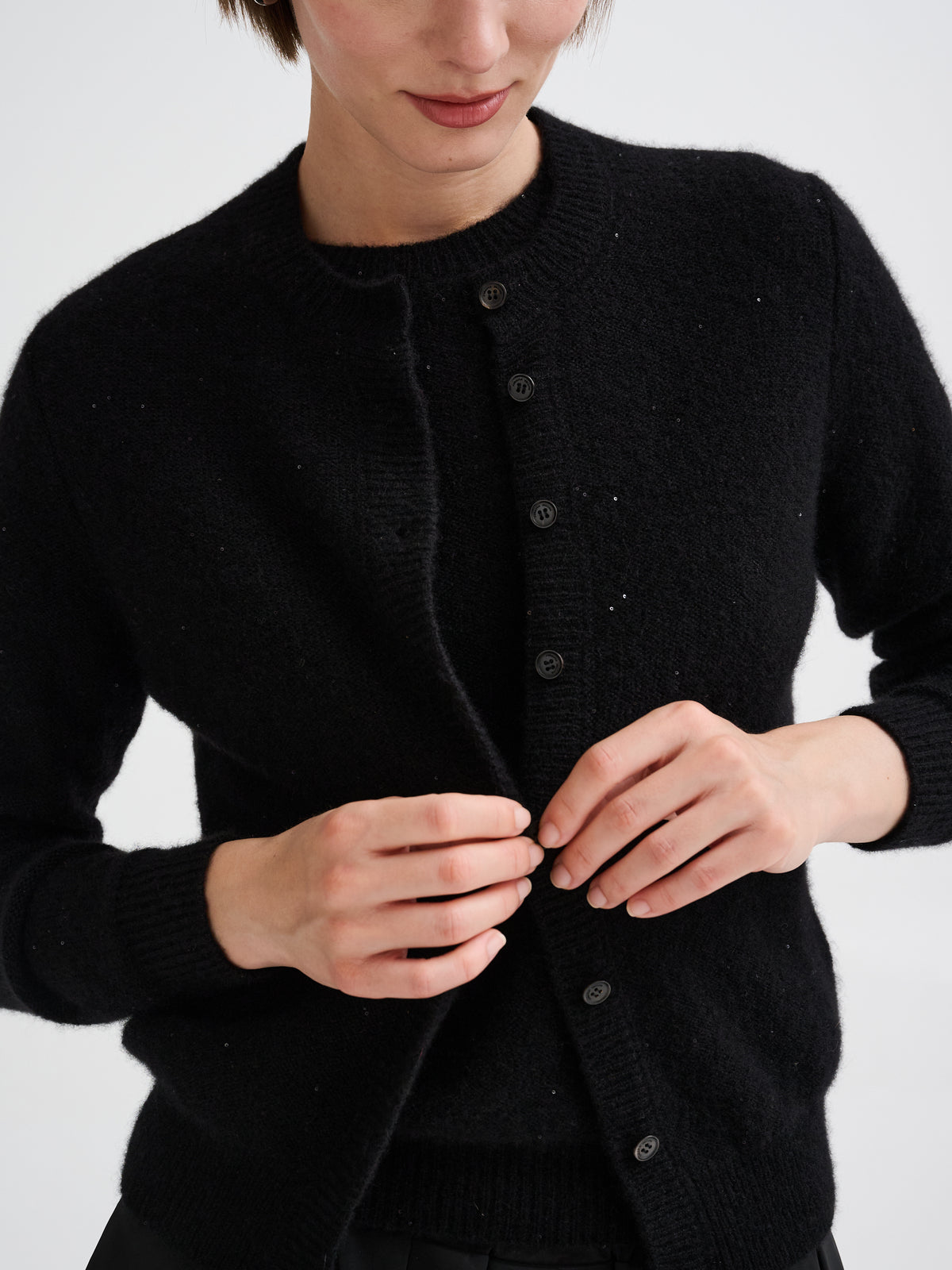 Cardigan boxy con micro paillettes