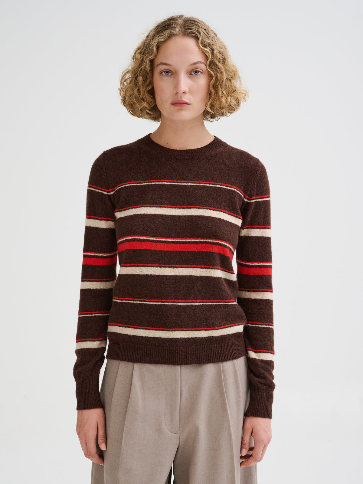 Maglia a righe in cashmere e seta