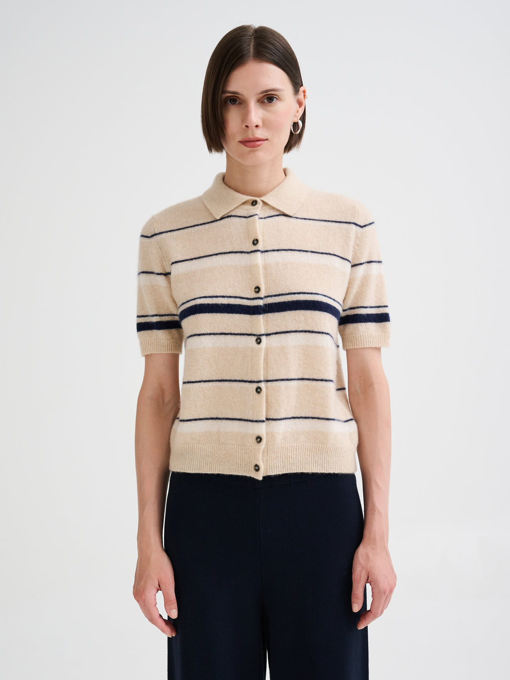 Camicia a righe in cashmere e seta