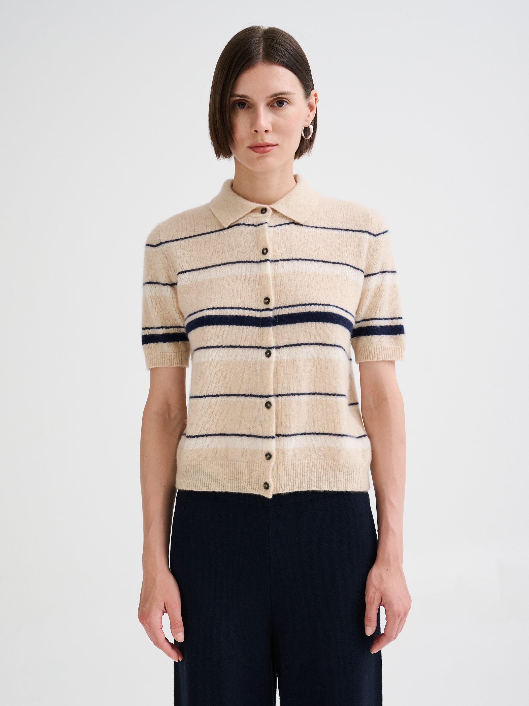 Camicia a righe in cashmere e seta