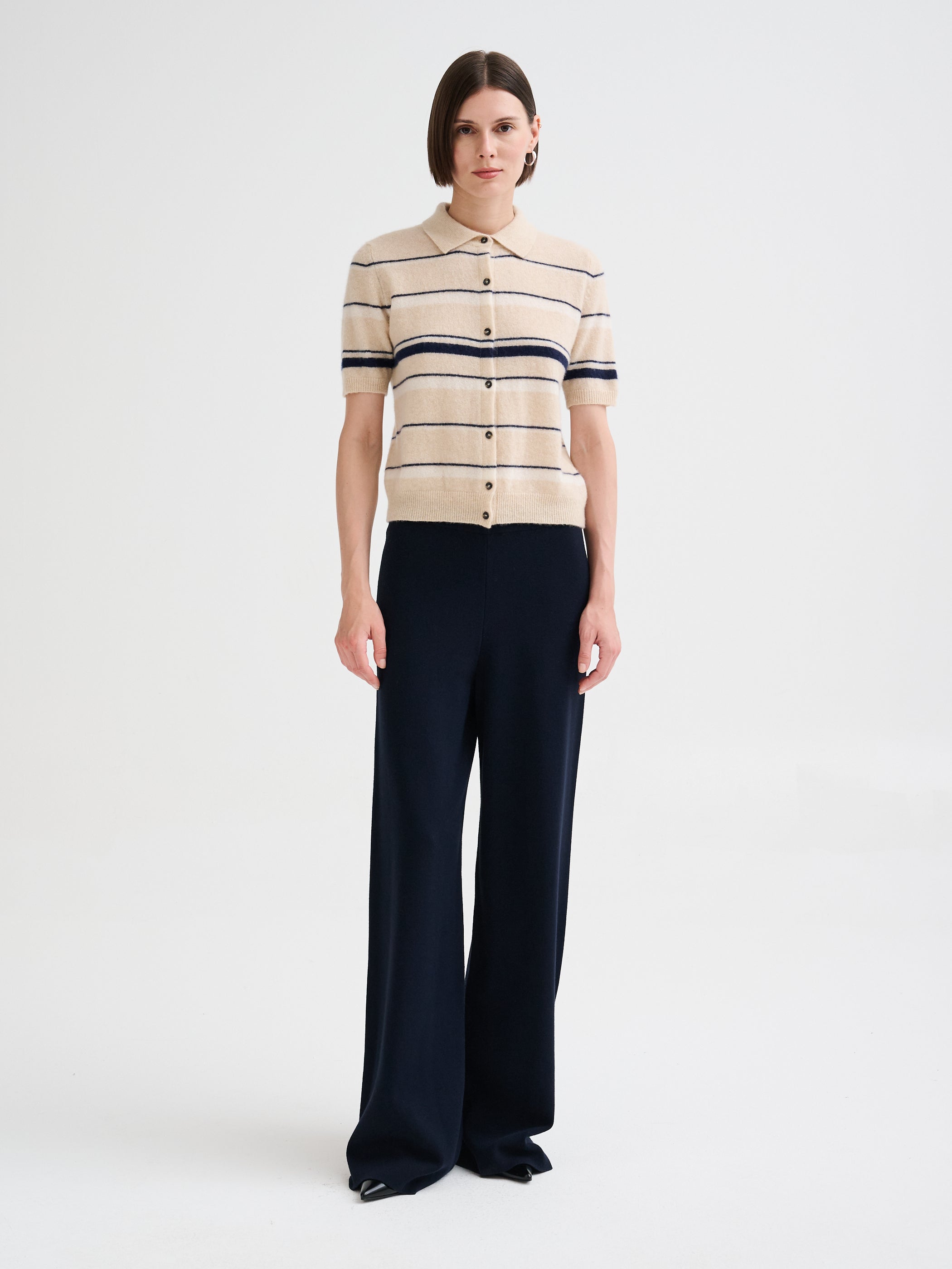 Camicia a righe in cashmere e seta