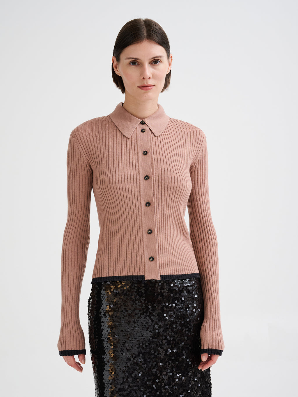 Camicia a coste in lana merino