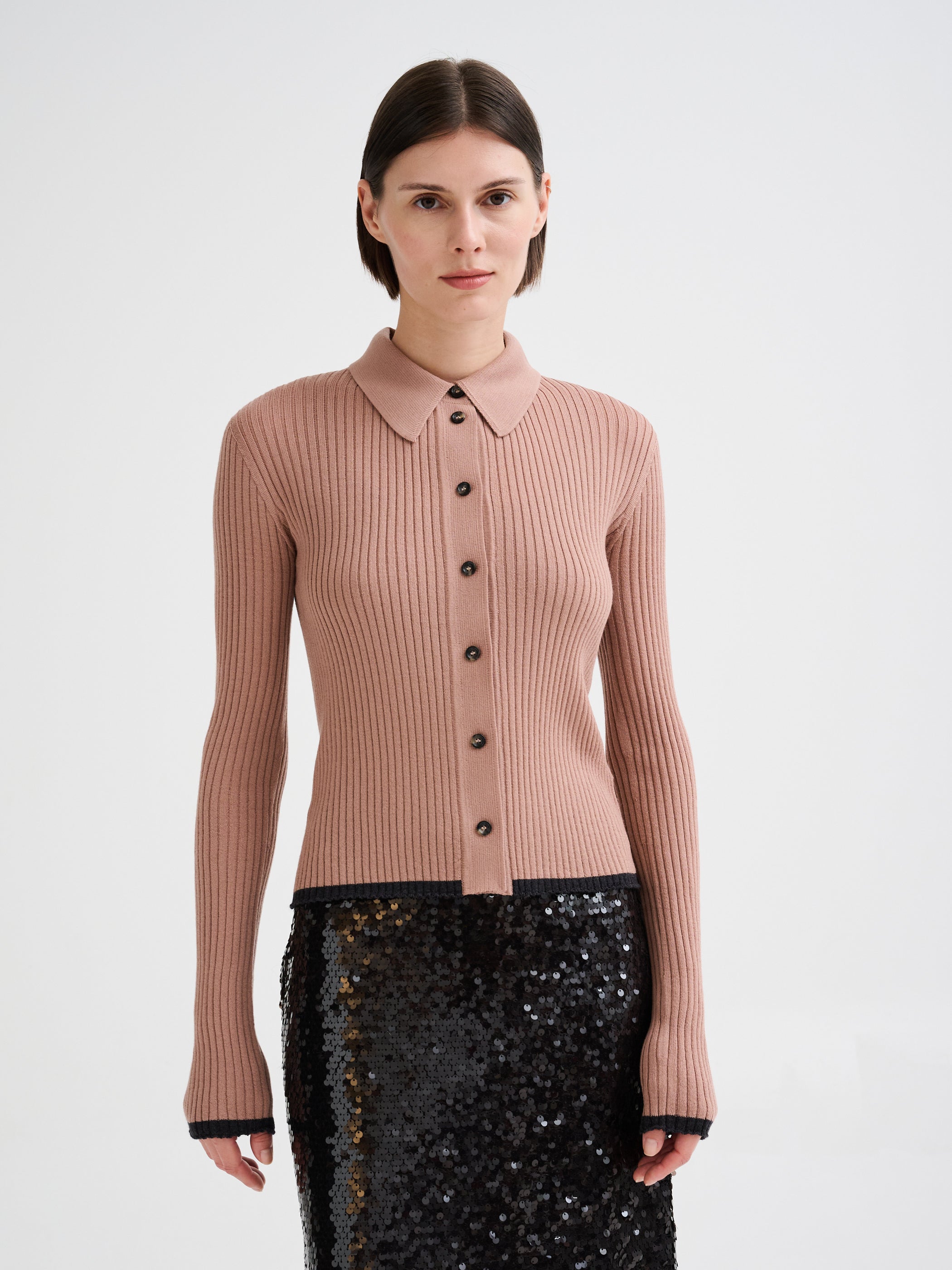 Camicia a coste in lana merino
