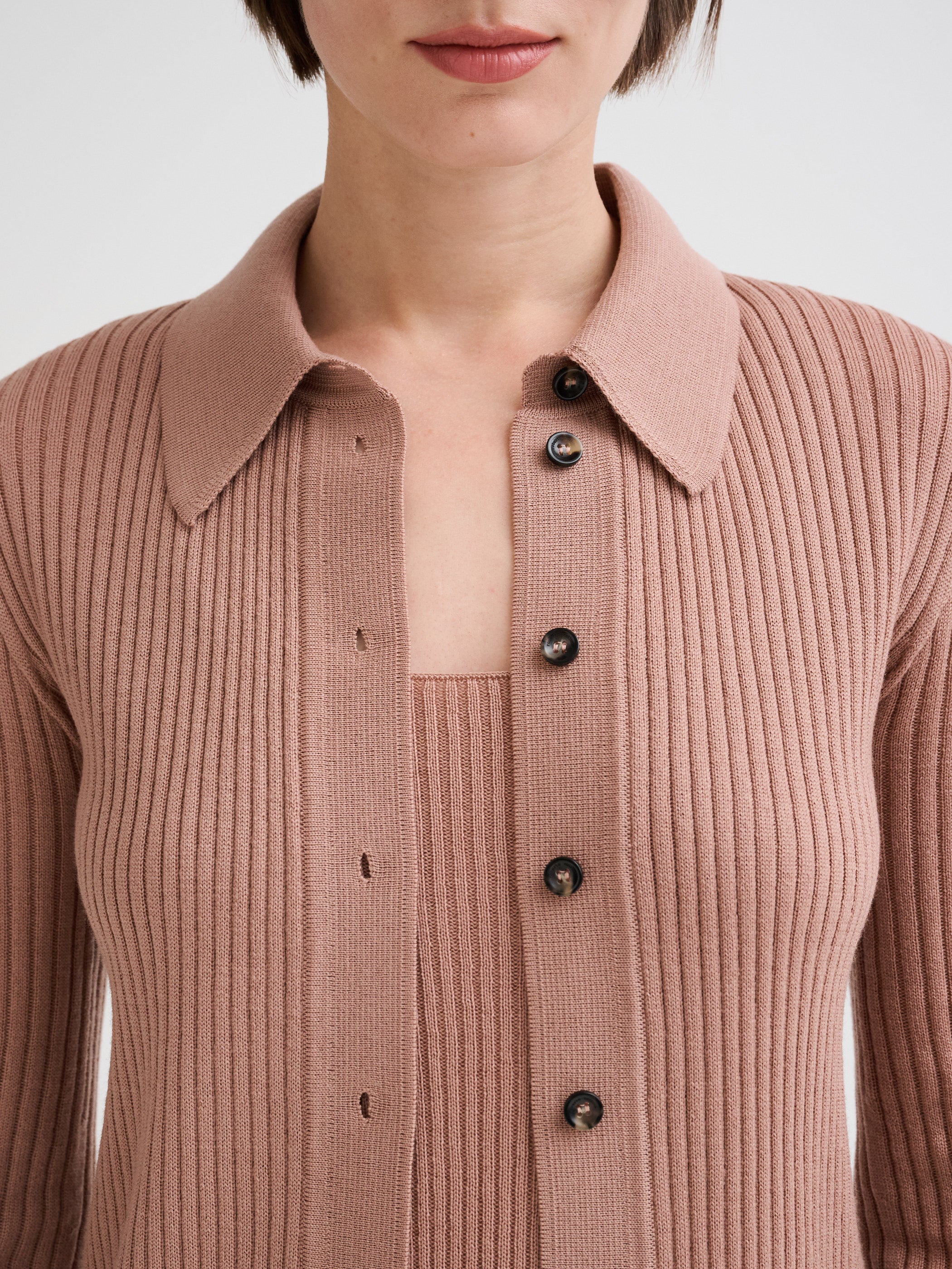 Camicia a coste in lana merino