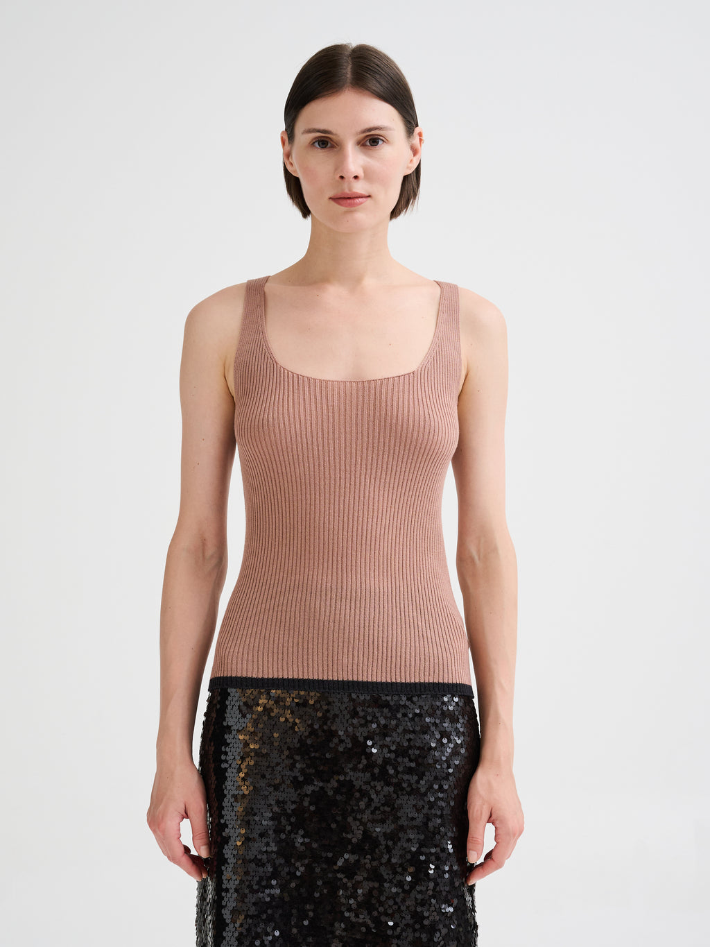Top a coste in lana merino