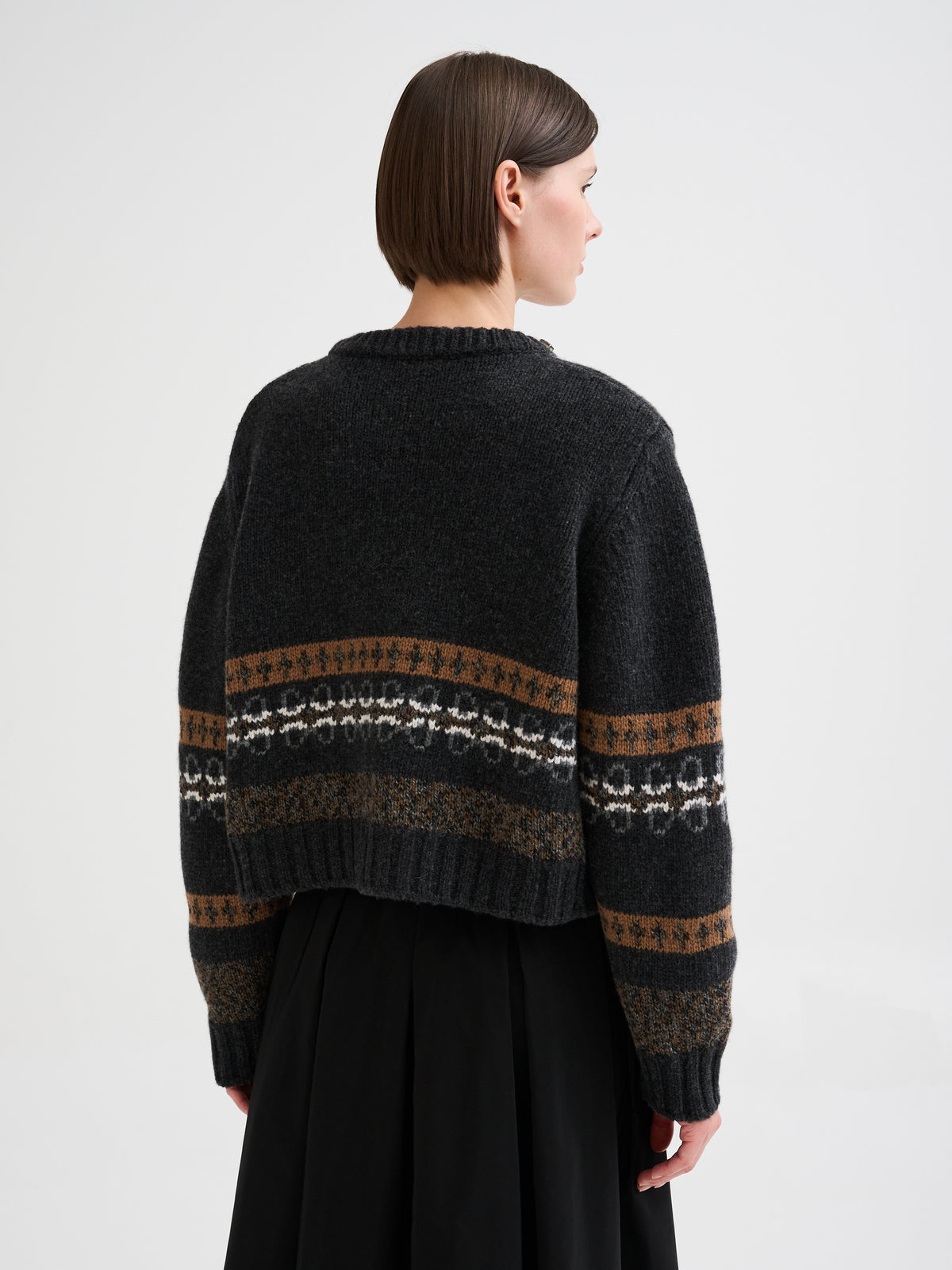 Boxy jacquard sweater with stone embellishments