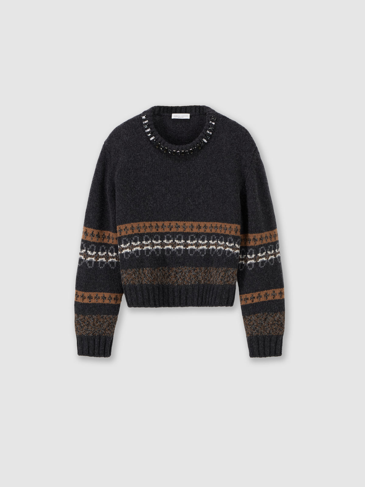 Boxy jacquard sweater with stone embellishments