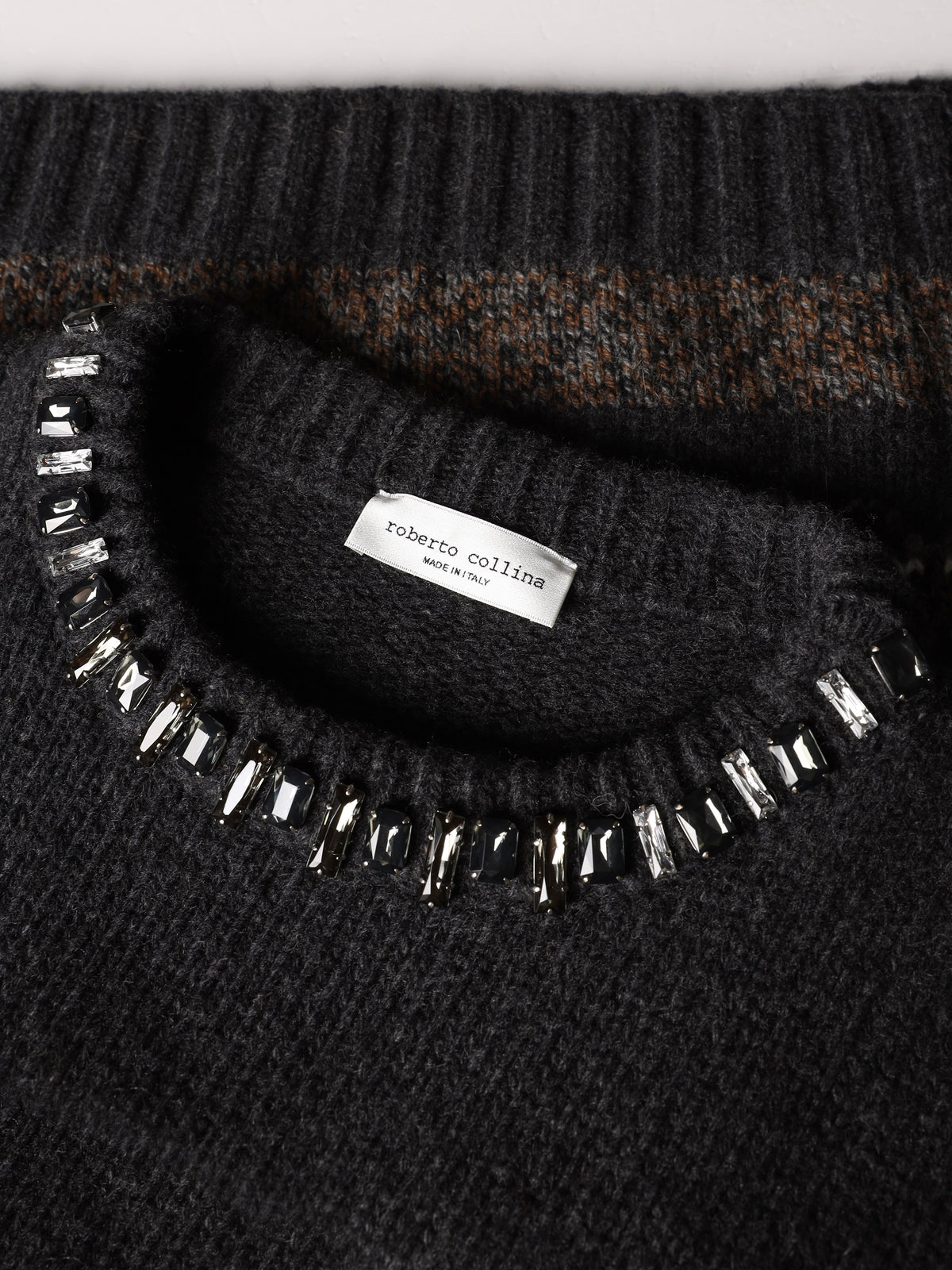 Boxy jacquard sweater with stone embellishments