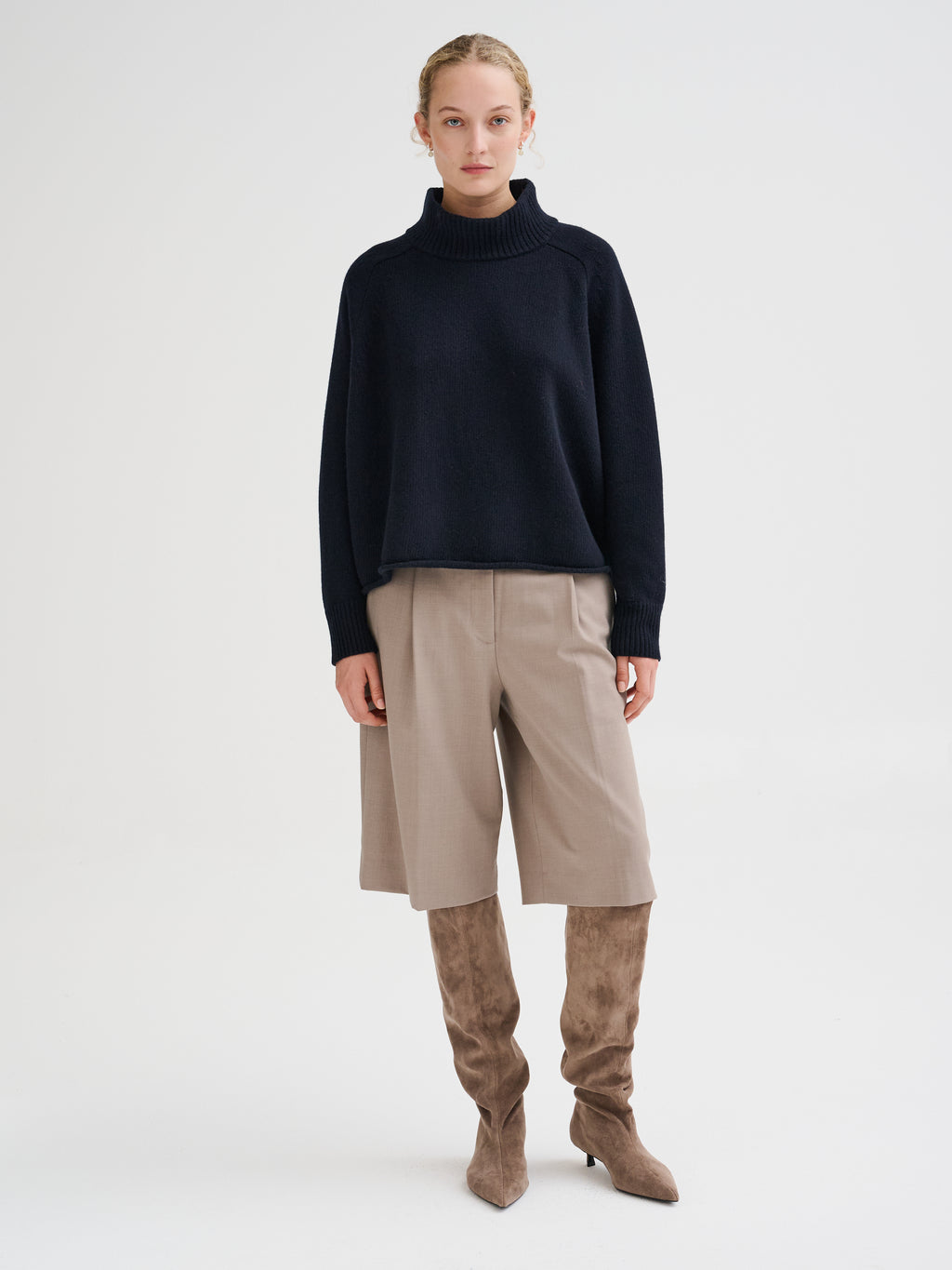 Maglia con collo a cratere in lana merino