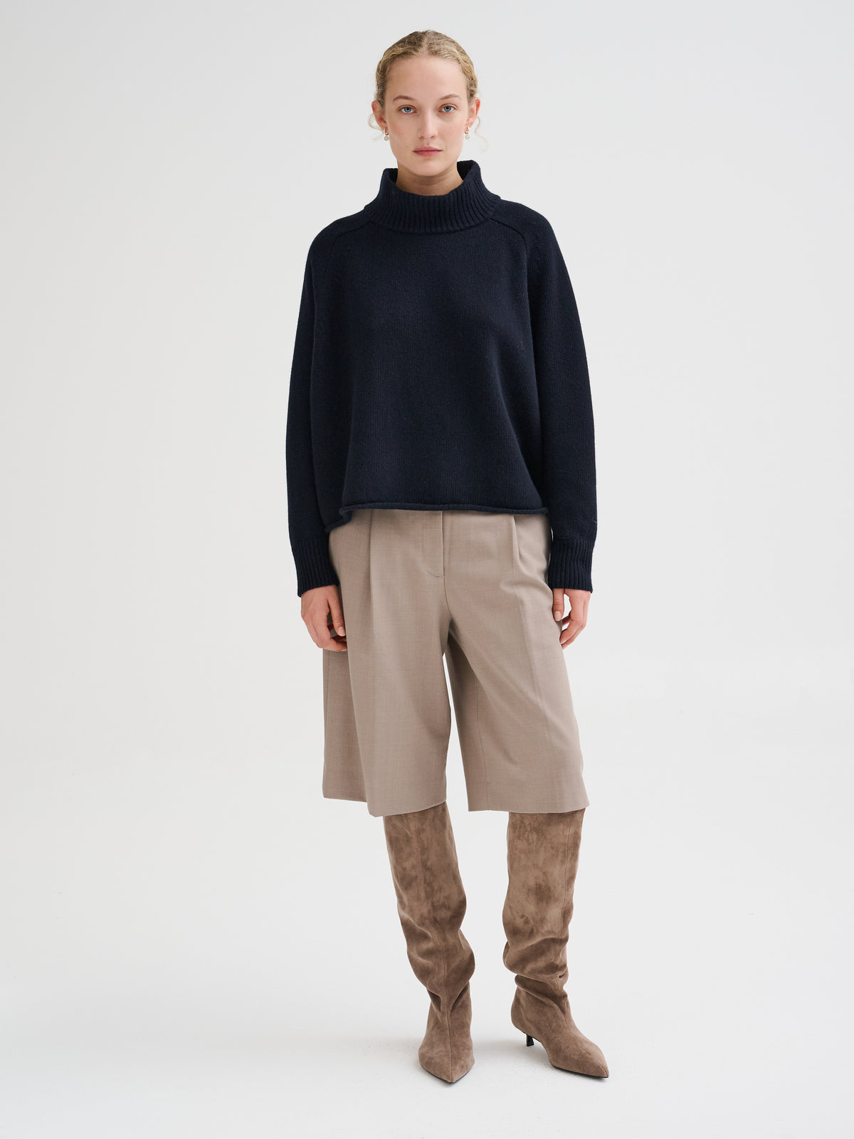 Maglia con collo a cratere in lana merino