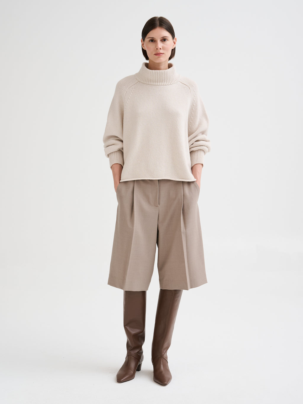 Maglia con collo a cratere in lana merino