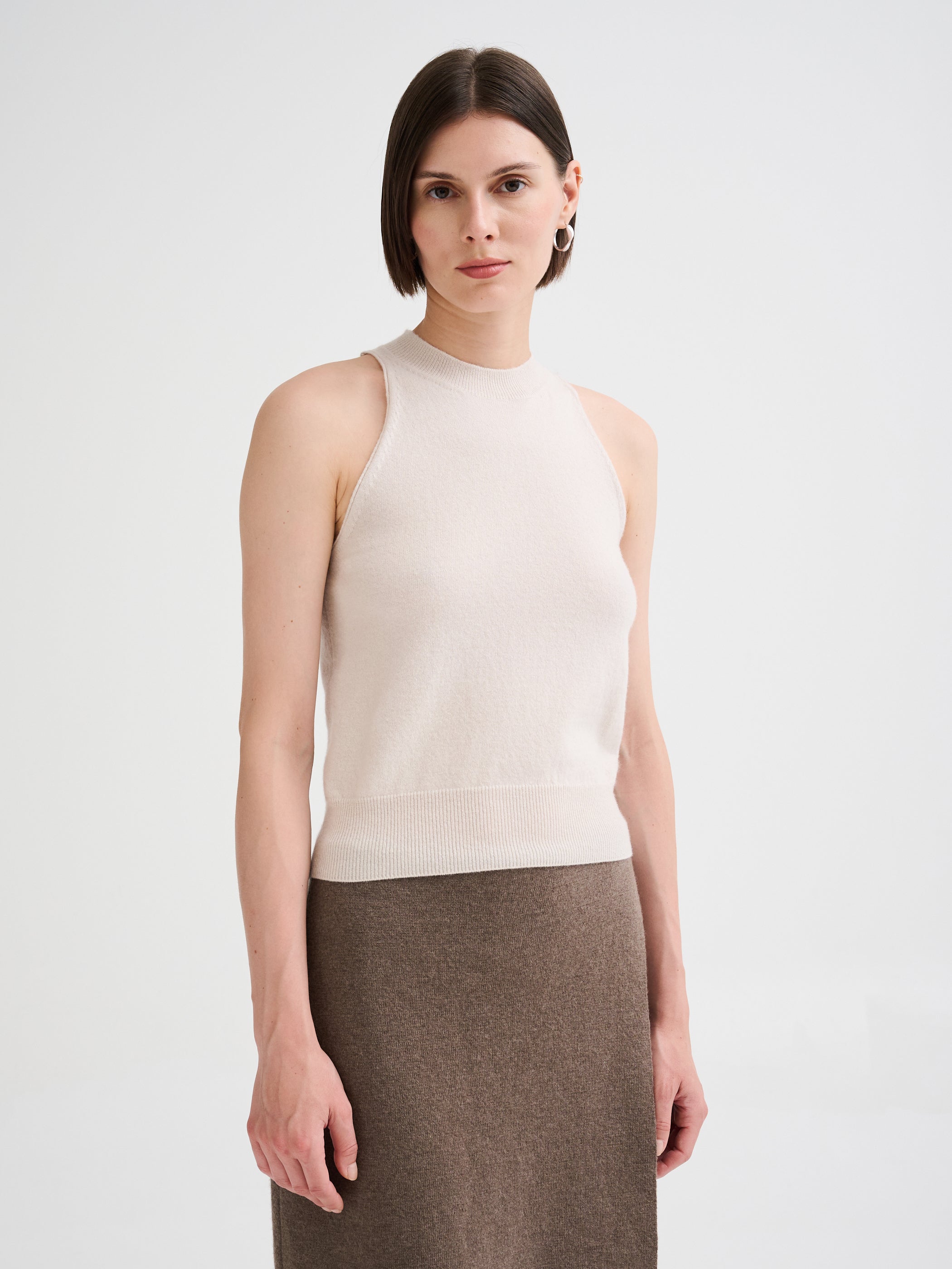 Top all'americana in lana merino e cashmere