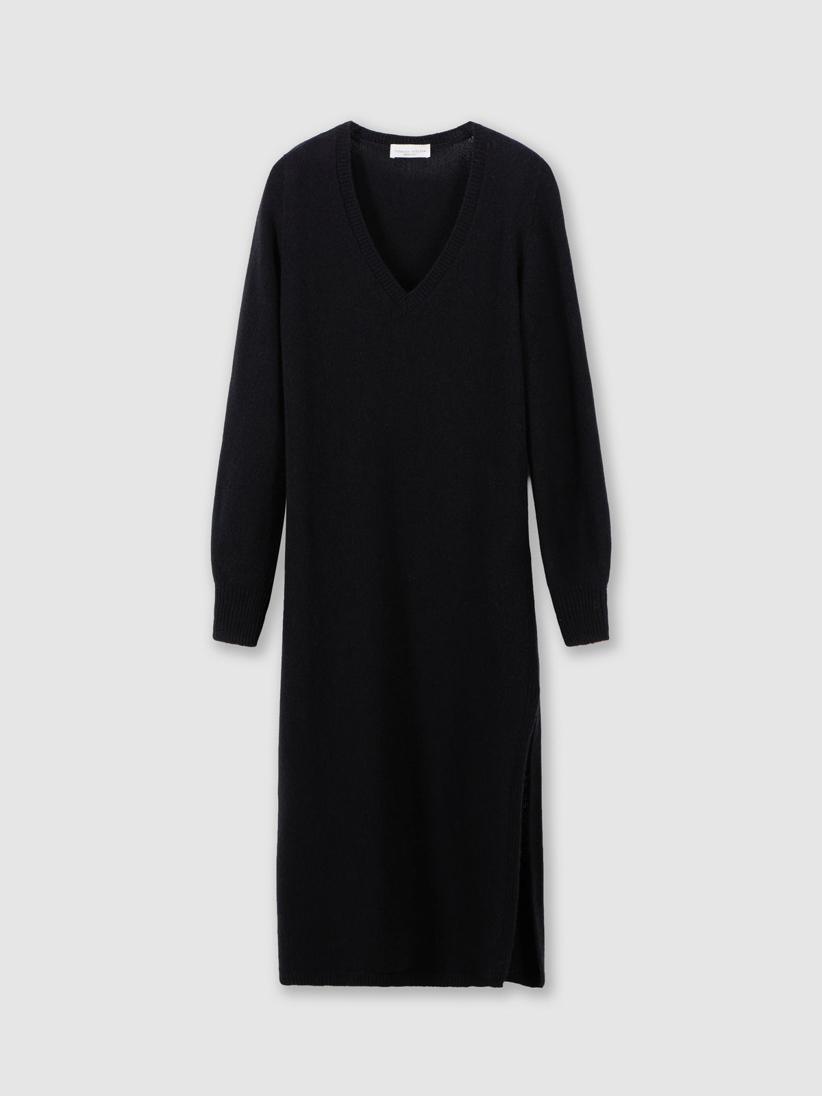 Abito con scollo a V in lana merino e cashmere