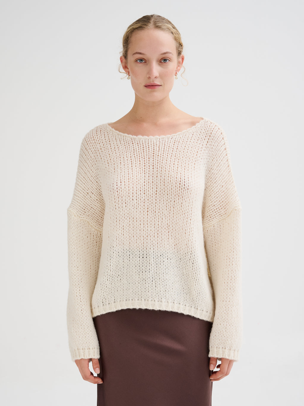 Maglia con scollo a barca in baby alpaca