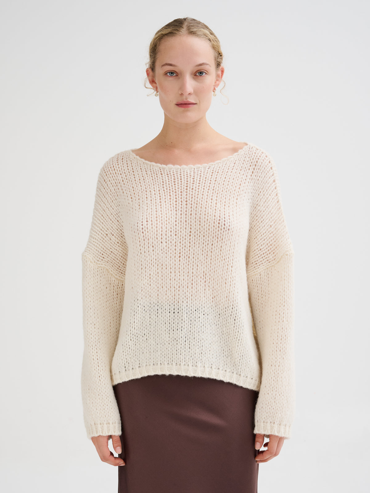 Maglia con scollo a barca in baby alpaca