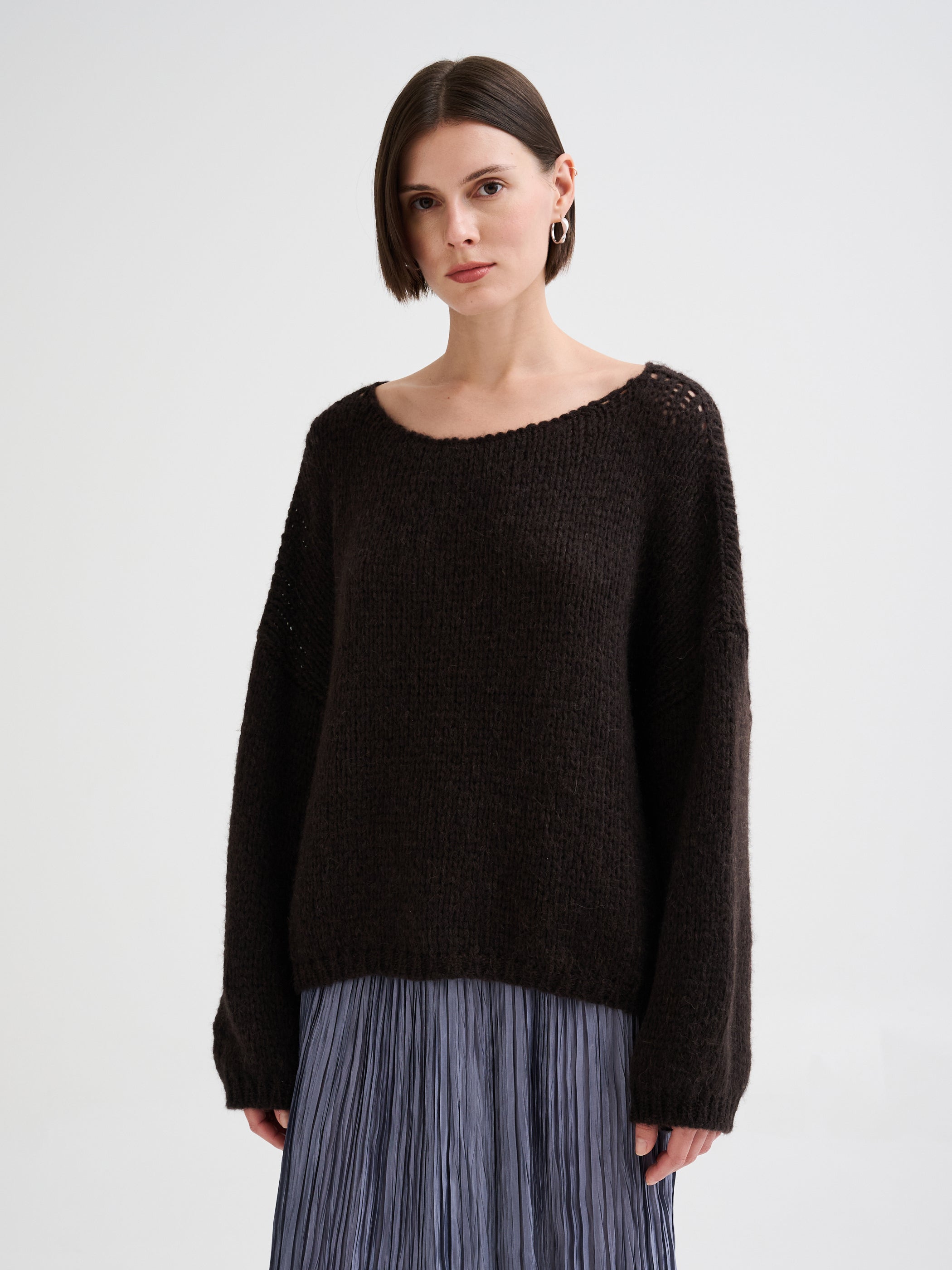 Maglia con scollo a barca in baby alpaca