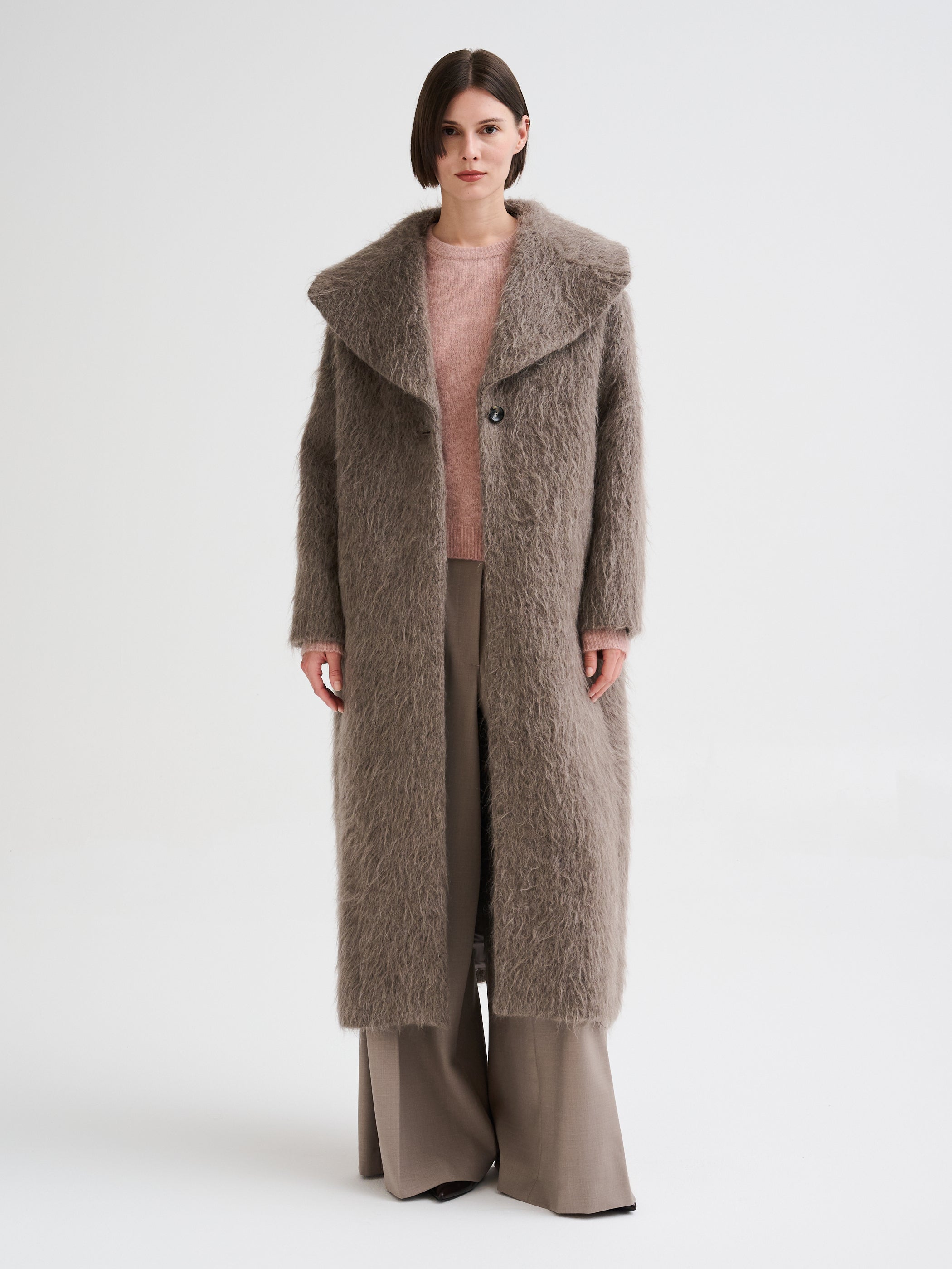 Cappotto lungo in lana, alpaca e mohair