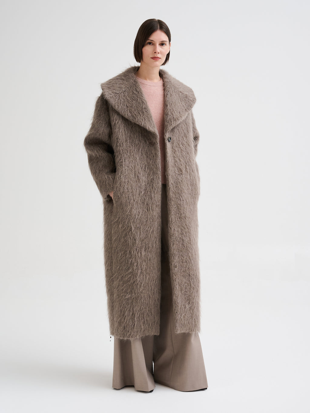 Cappotto lungo in lana, alpaca e mohair