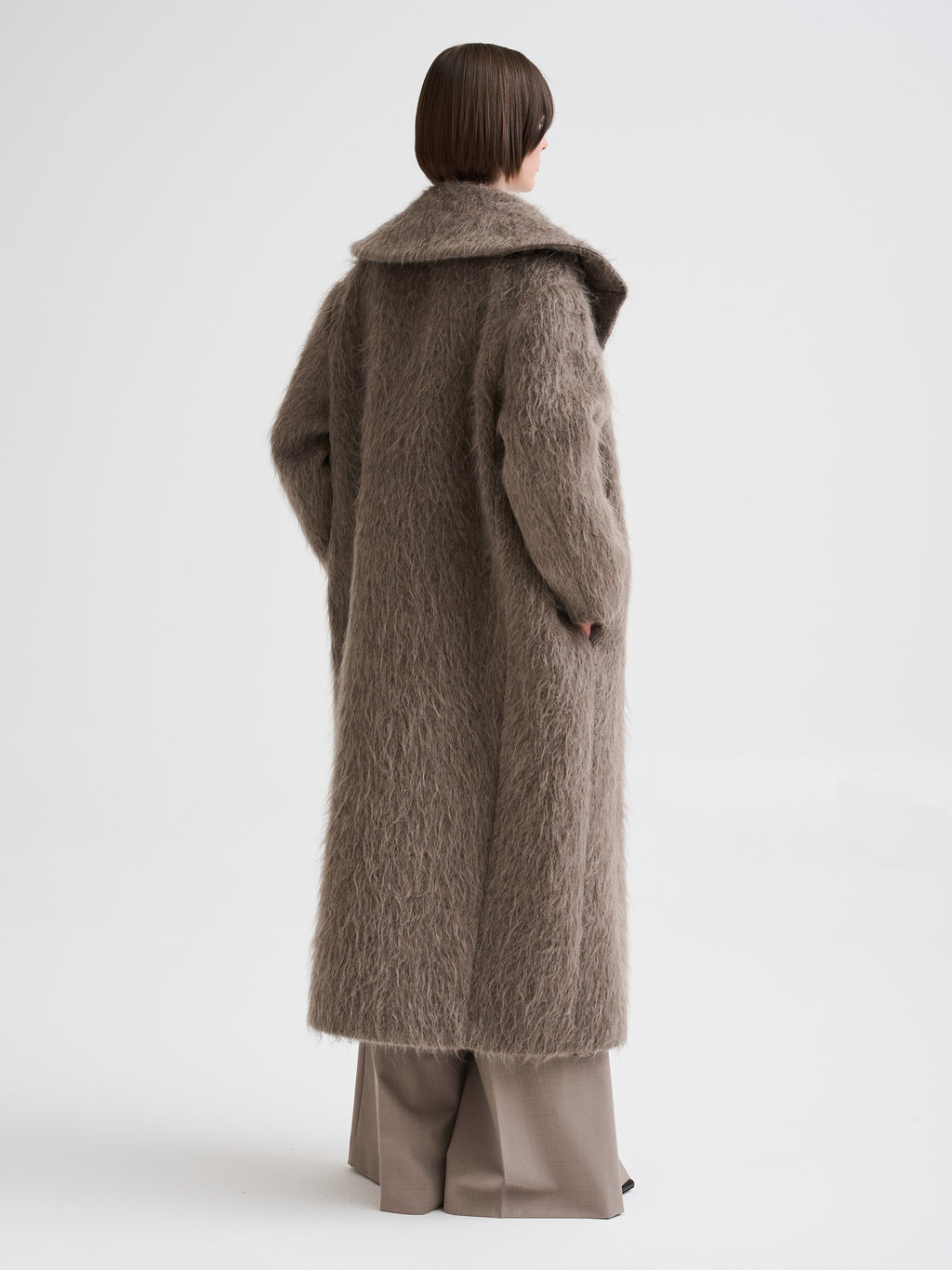Cappotto lungo in lana, alpaca e mohair