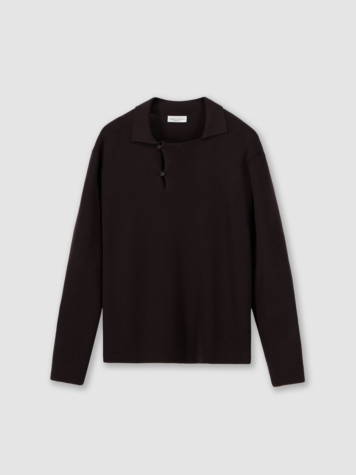 Polo in lana merino con collo asimmetrico