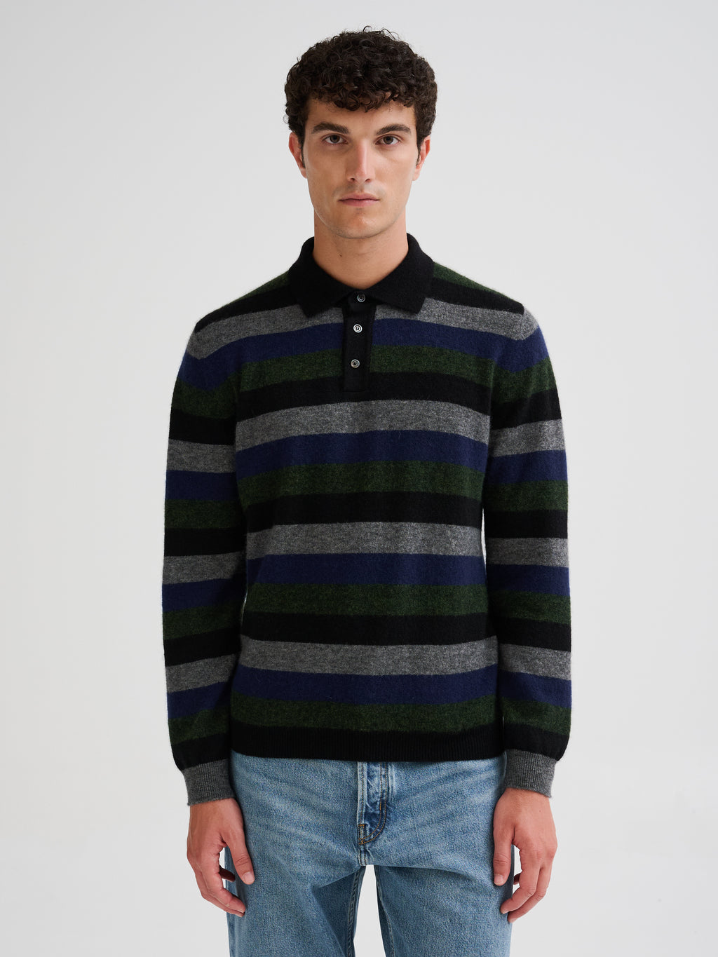 Polo a righe in cashmere e seta