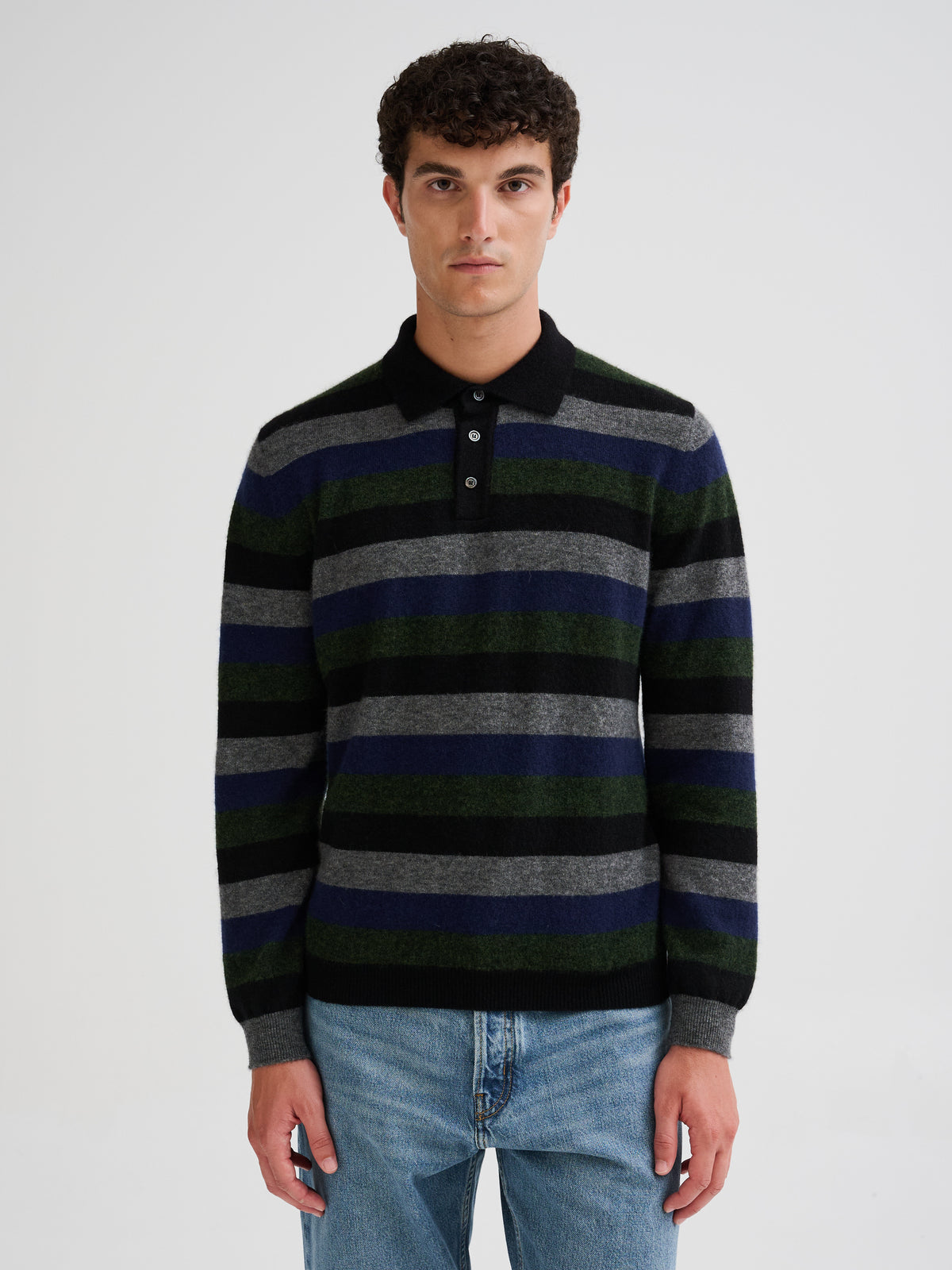 Polo a righe in cashmere e seta