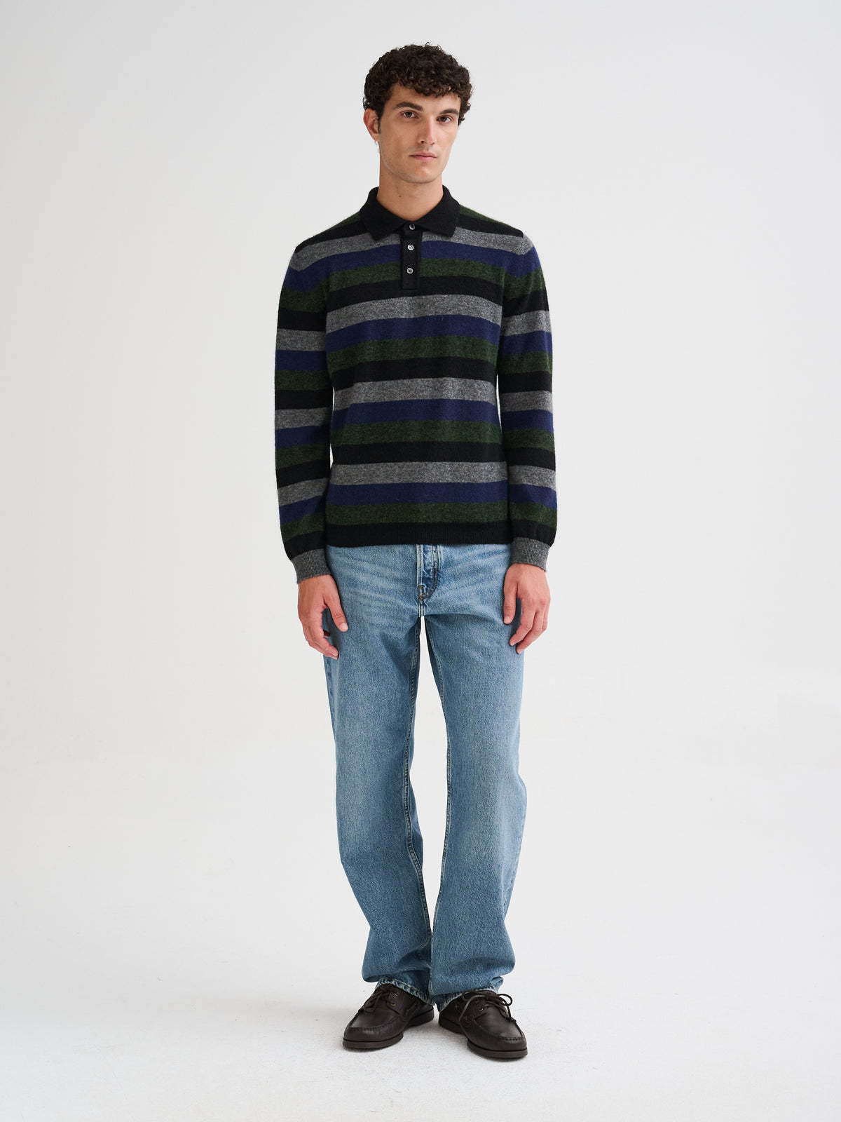 Polo a righe in cashmere e seta