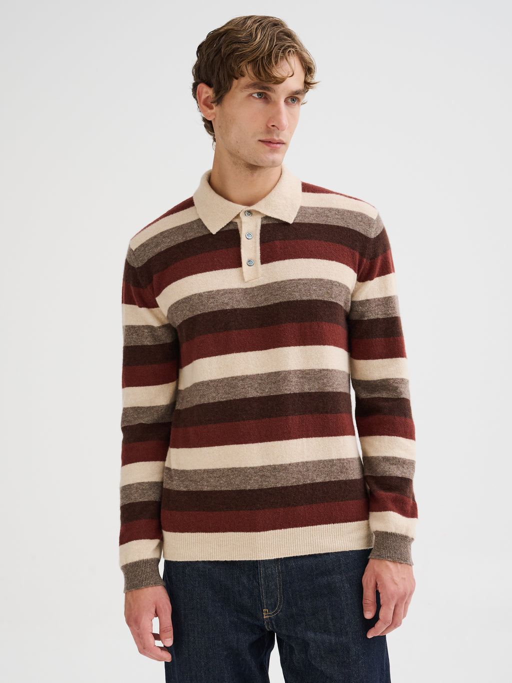 Polo a righe in cashmere e seta