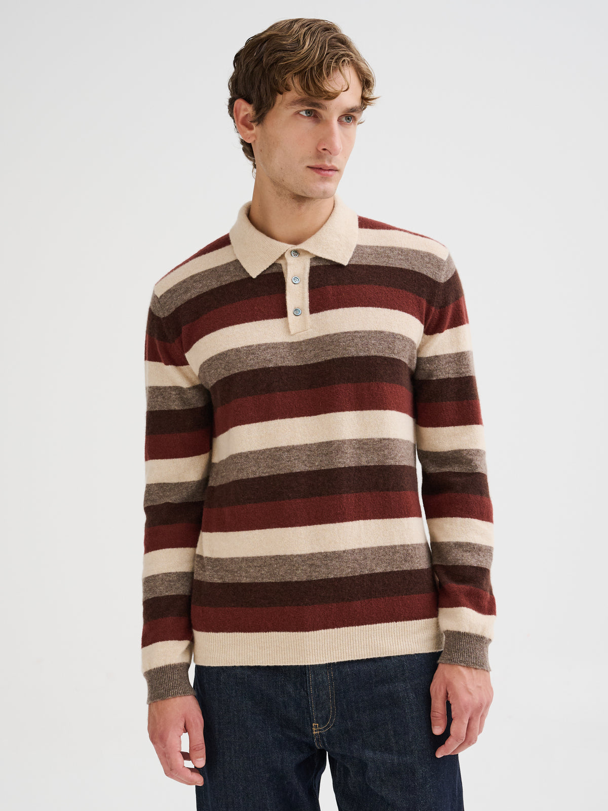 Polo a righe in cashmere e seta