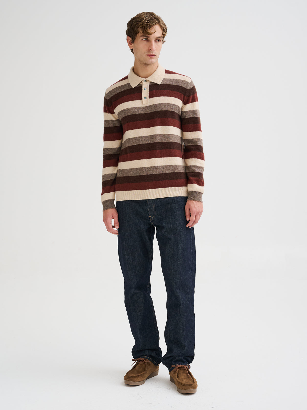 Polo a righe in cashmere e seta