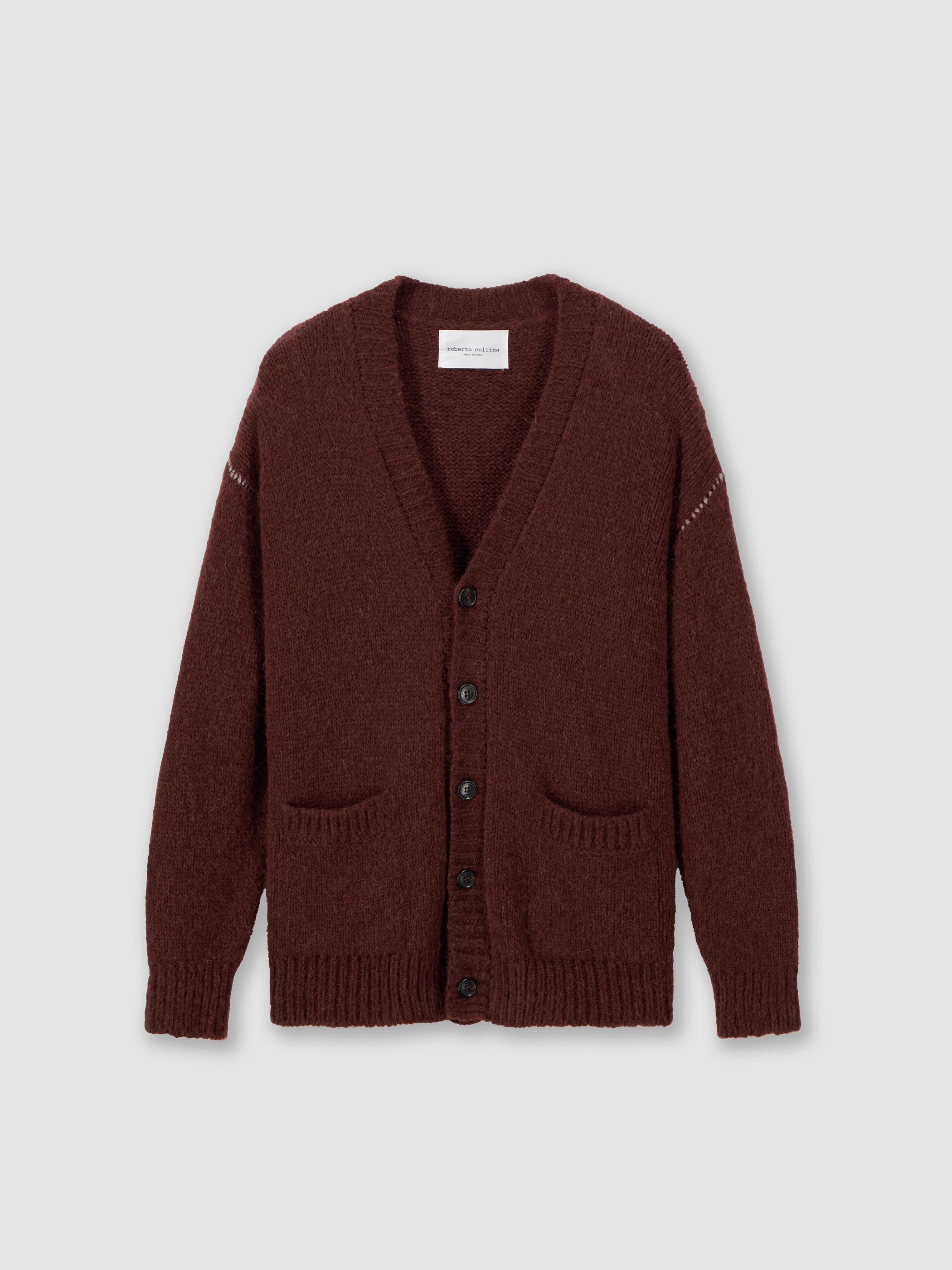 Cardigan con cuciture a contrasto in alpaca