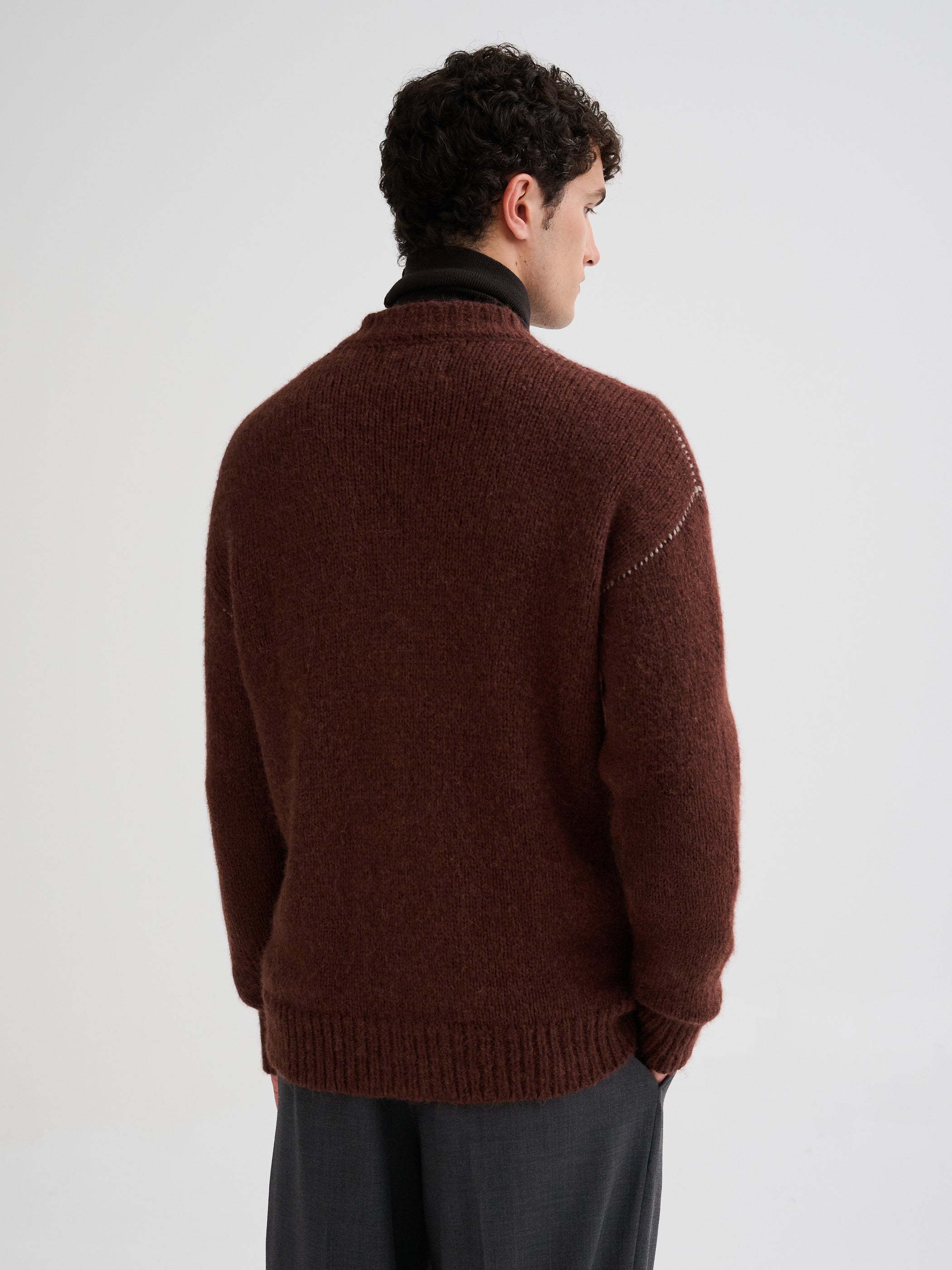 Cardigan con cuciture a contrasto in alpaca