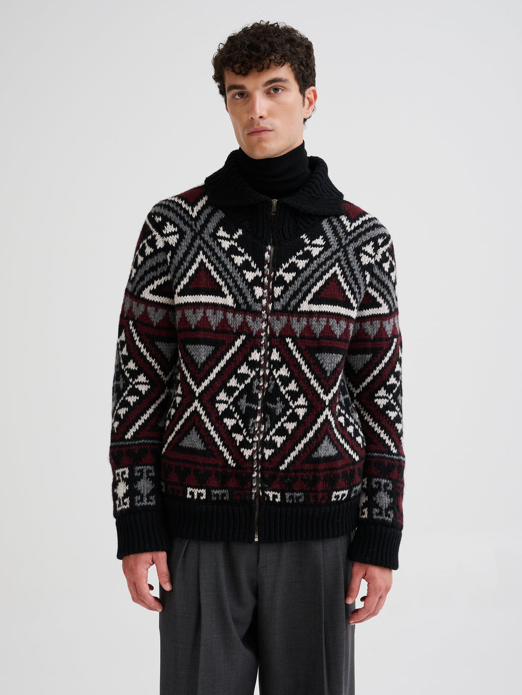 Giacca jacquard in lana e cashmere