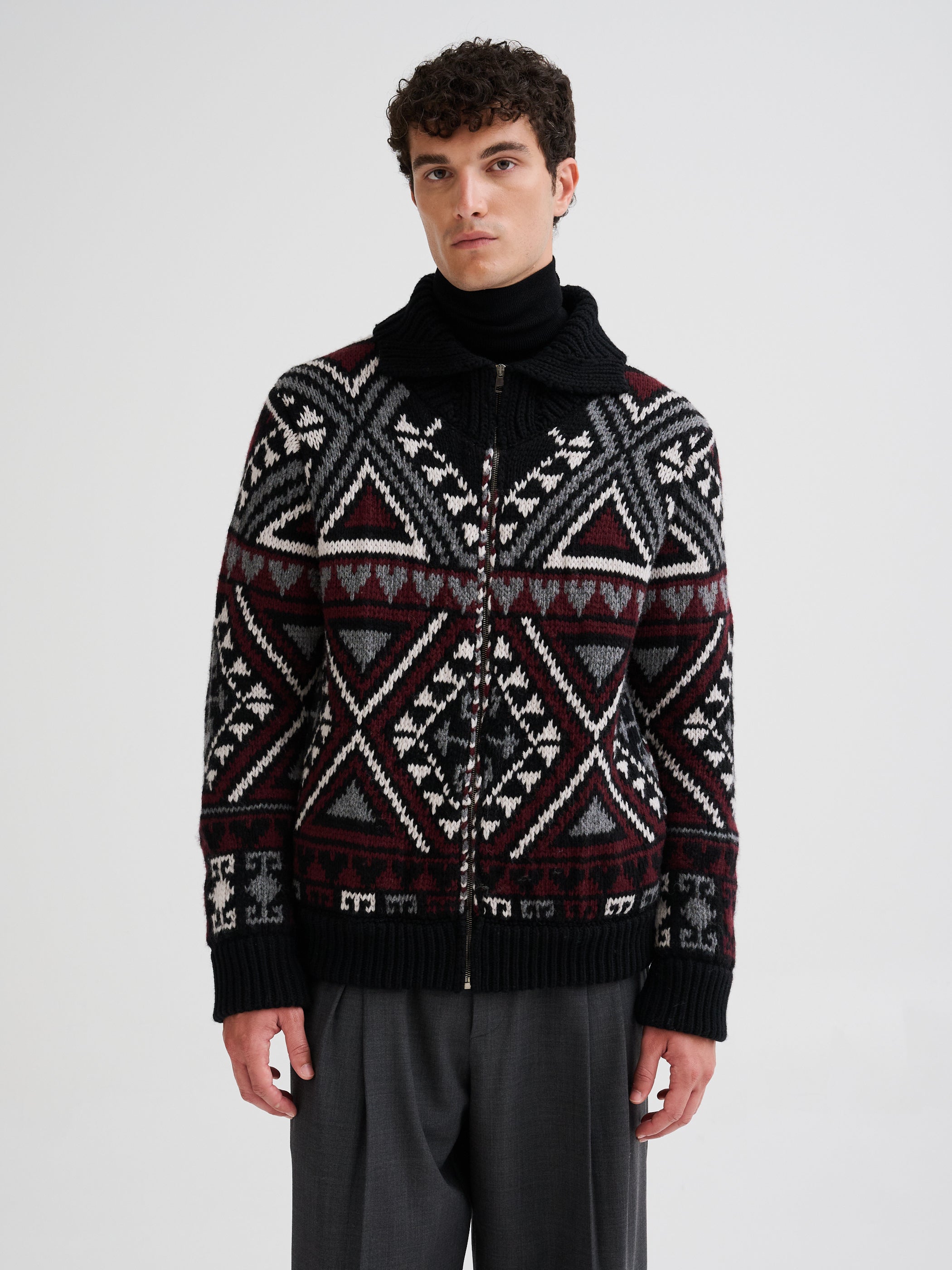 Giacca jacquard in lana e cashmere