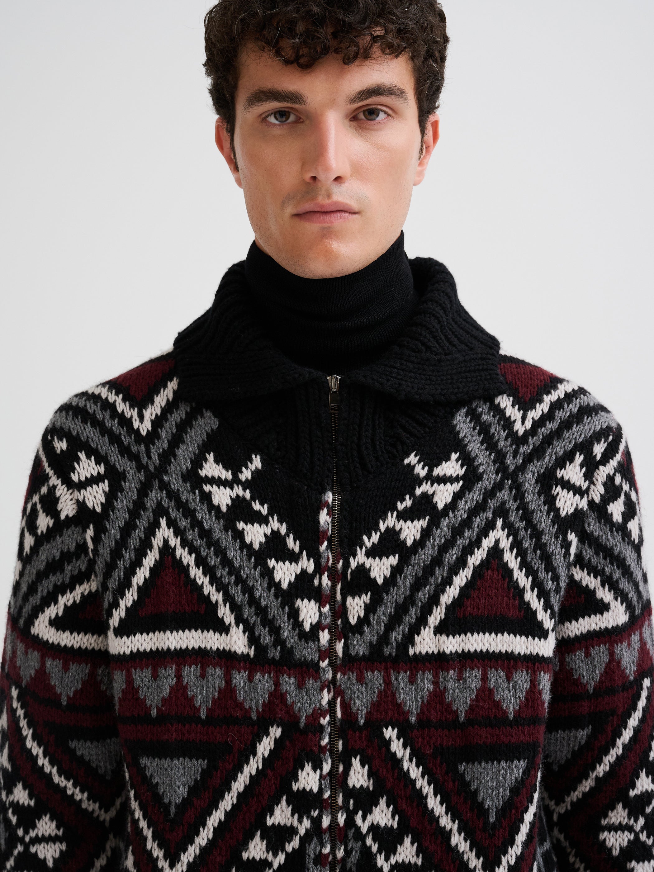 Giacca jacquard in lana e cashmere