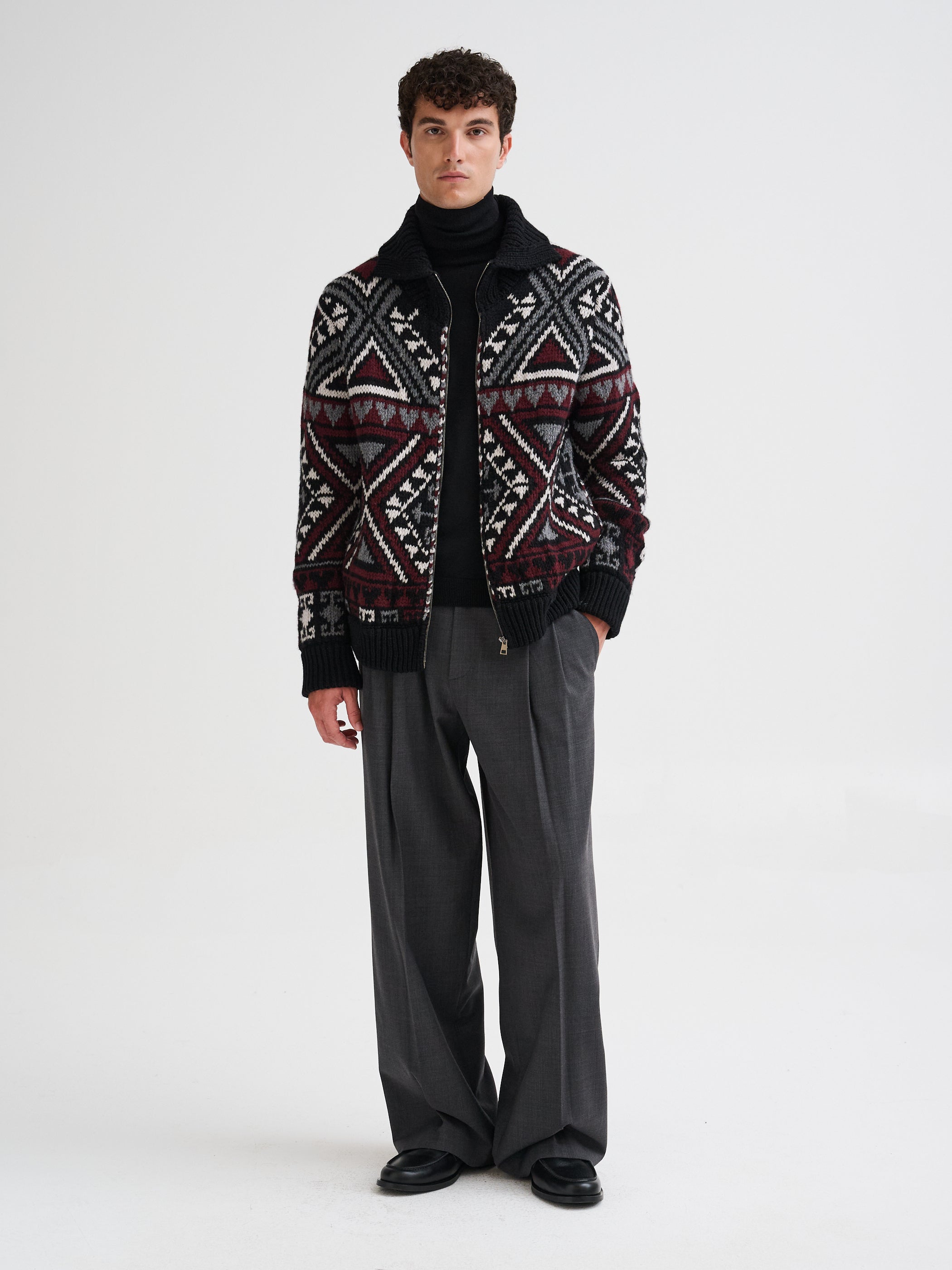 Giacca jacquard in lana e cashmere