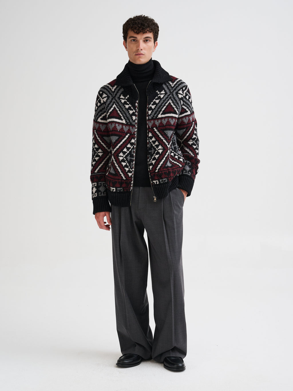 Giacca jacquard in lana e cashmere