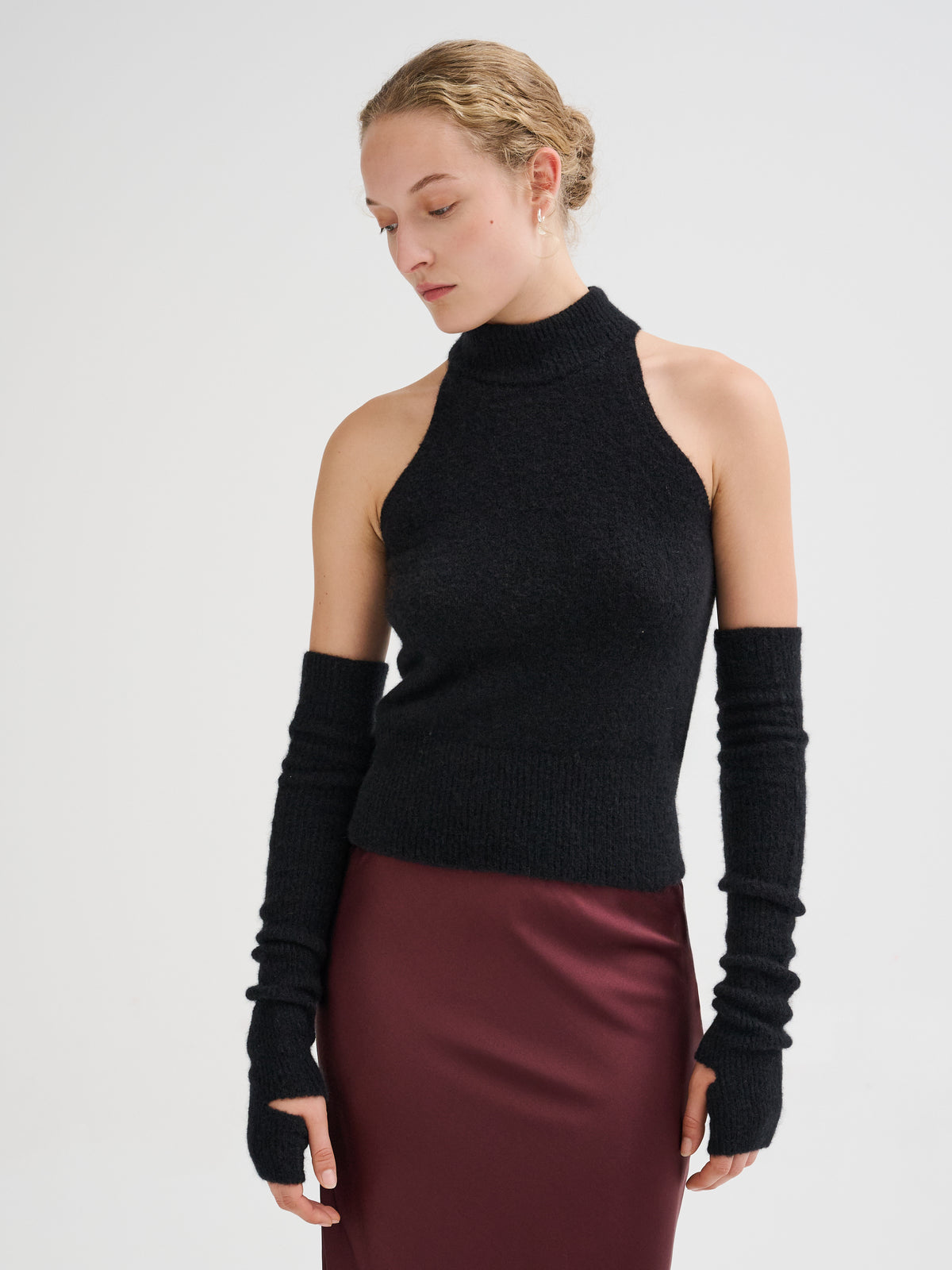 Manicotti lunghi in cashmere e seta