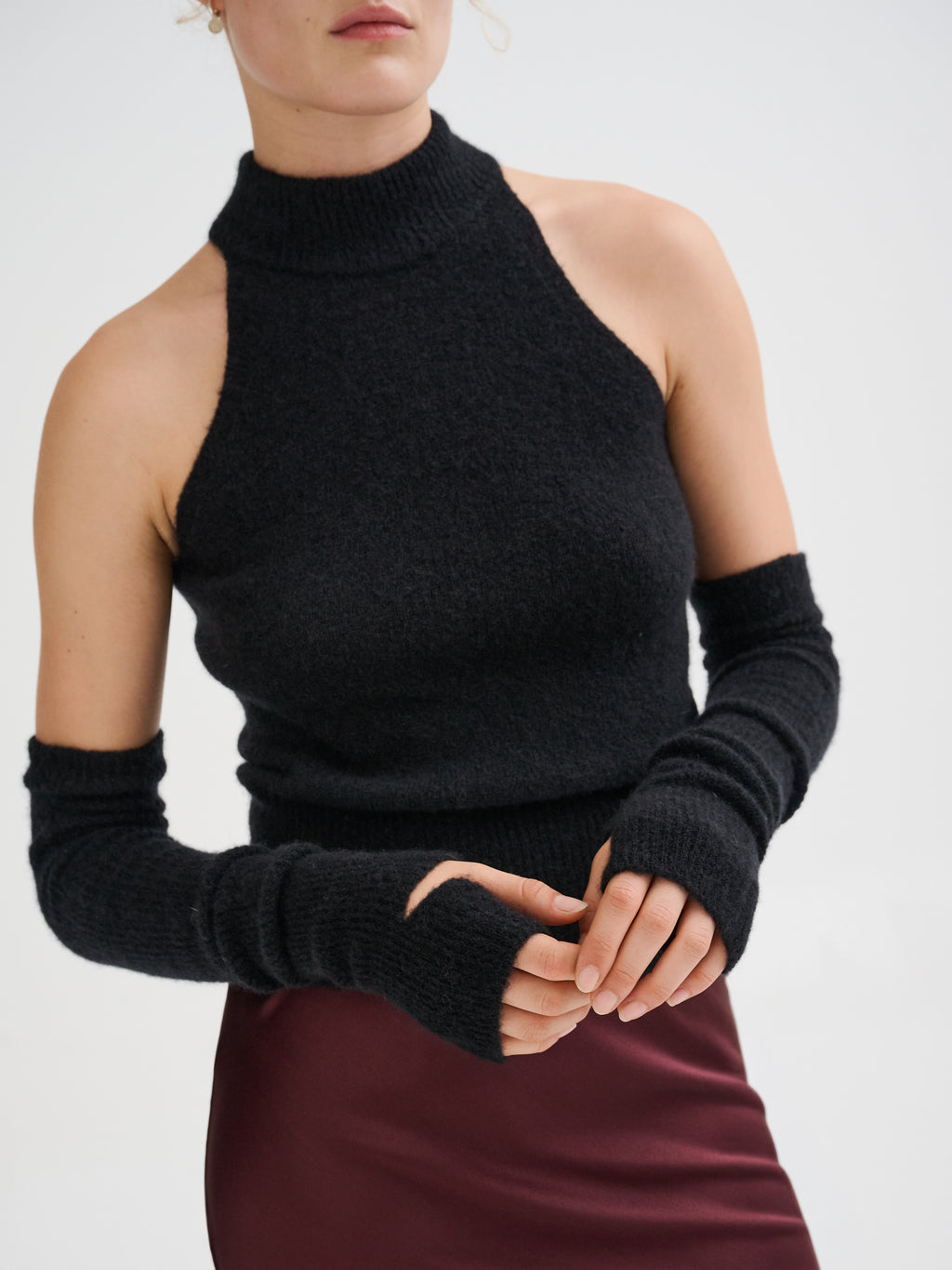Manicotti lunghi in cashmere e seta