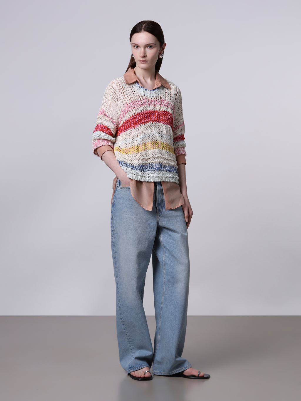 T-shirt mix di punti rigata