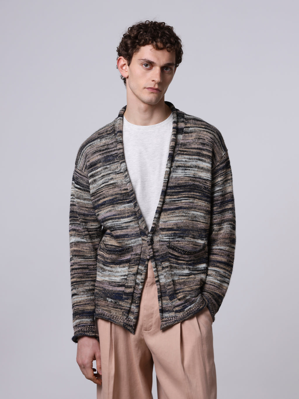 Giacca con collo sciallato in lino